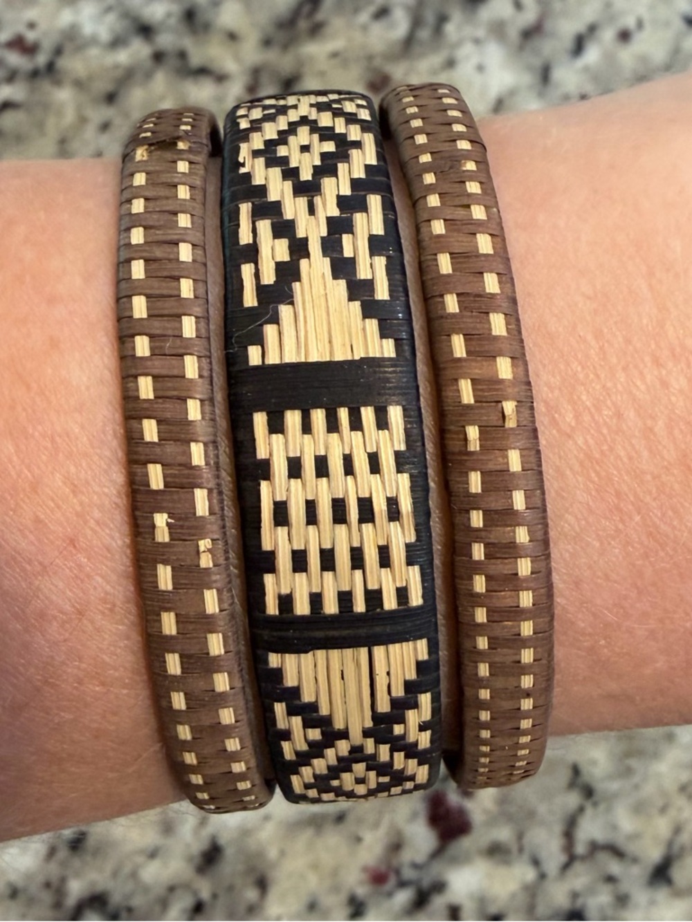 Zenu Colombian Andes Woven Cane Fiber Cuff- Geometric Design
